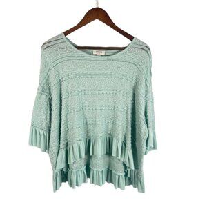 Umgee Womens Oversized Top Size Small Mint Green Lace‎ Ruffles Flowy Boho Casual